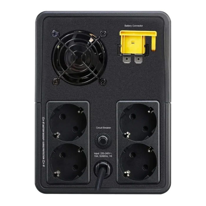 Get the ultimate protection from power outages with the APC Easy UPS BVX1600LI-GR! This 1600VA UPS features Automatic Voltage Regulation (AVR) technology, which keeps power stable for sensitive devices. It has 4 Schuko outlets to safely connect computers, networks, and home offices. Its efficient design ensures efficient heat dissipation, with a cooling fan and automatic overcurrent protection. An ideal choice for those looking for a powerful and reliable UPS to avoid any sudden downtime.