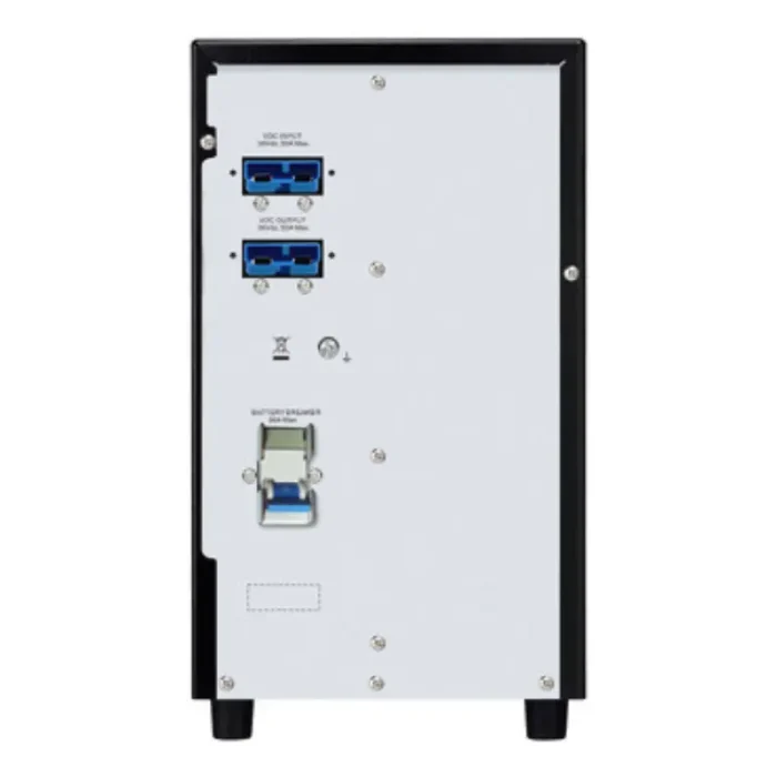 Clear LCD screen on APC Easy UPS SRV3KIL displaying battery status, load, and operational mode