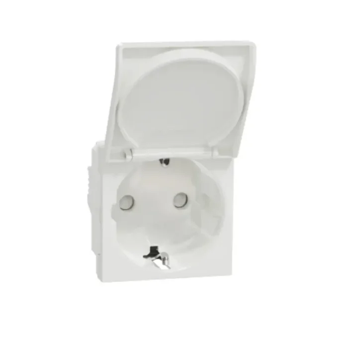 Schneider_NU303718TA_Socket-outlet,_New_Unica,_mechanism,_2P_+_E,_16A,_Schuko,_with_shutter,_glossy,_untreated,_white_powershop