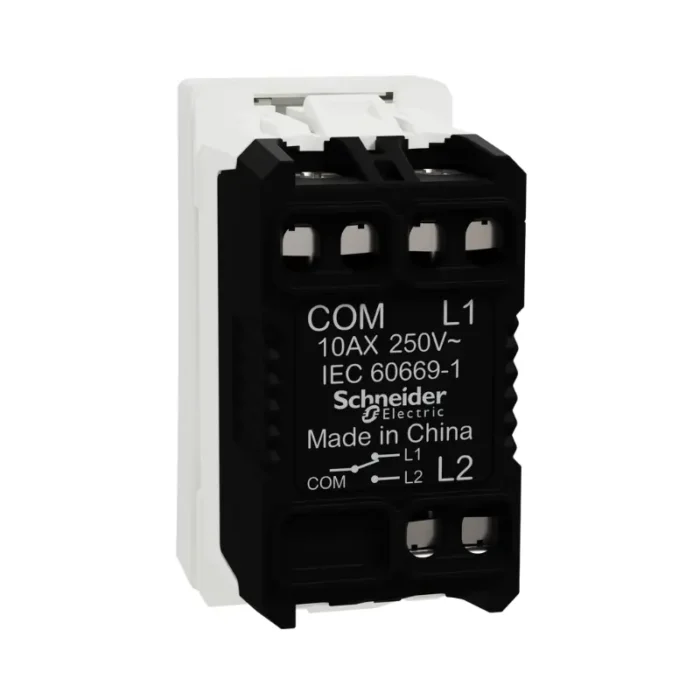Modern white wall switch by Schneider, 250V rating, sleek design