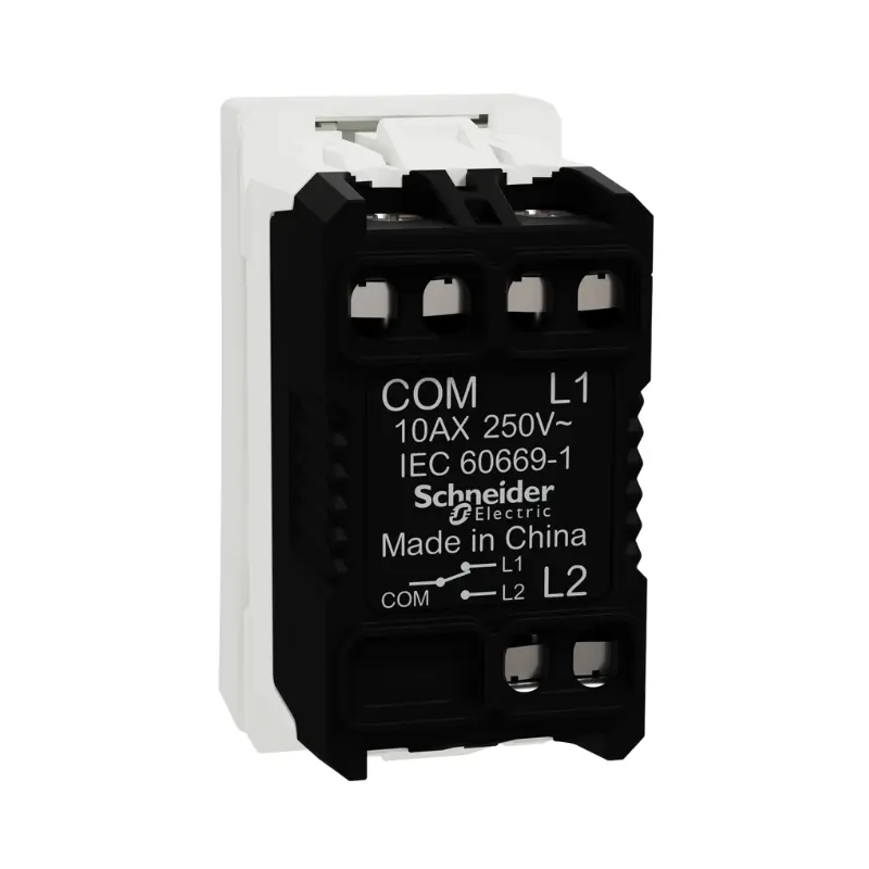 Modern white wall switch by Schneider, 250V rating, sleek design