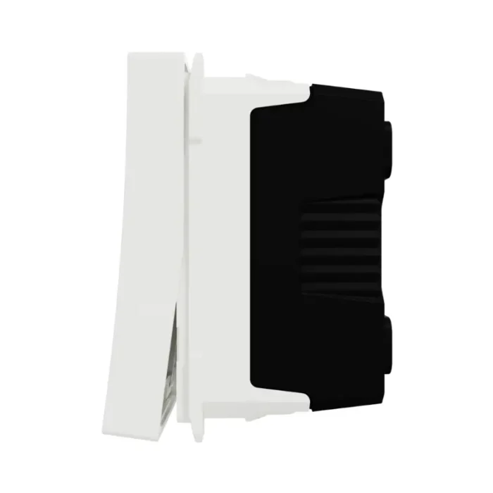 Schneider M3TB31 10A 250V 2-way white switch, front view, Miluz E series
