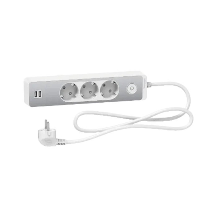 Schneider_ST943U1WA_Trailing_lead,_Unica_ extend,_3_Schuko,_swicthable,_USB_type