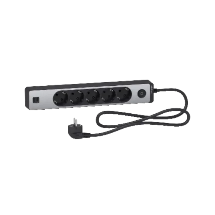 Schneider_ST945U1BA_Trailing_lead,_Unica_extend,_5_Schuko,_swicthable,_USB_type_A+A,_1.5m_cable,_anthracite_alu_Device_interface_powershop