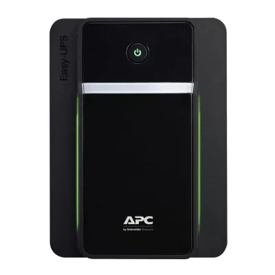 APC Easy UPS BVX1600LI-GR 1600VA, 230V, front view, featuring a sleek black design with LED indicators for power backup and surge protection.