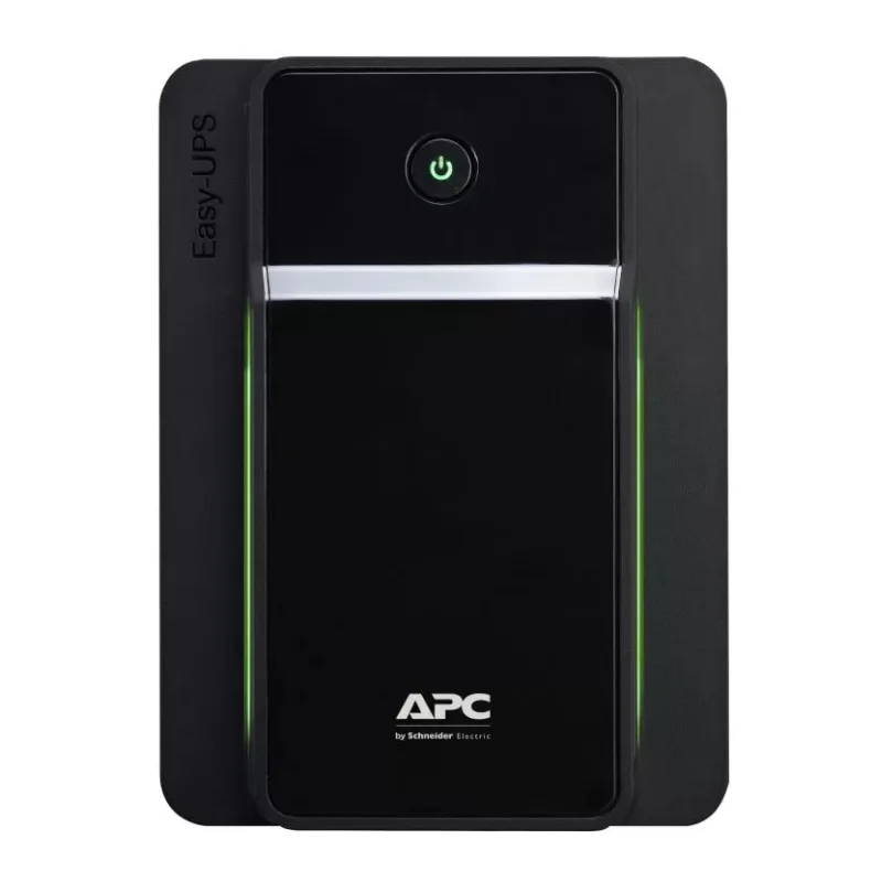 APC Easy UPS BVX1600LI-GR 1600VA, 230V, front view, featuring a sleek black design with LED indicators for power backup and surge protection.