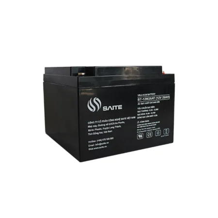Front view of Saite BT-12M26AT 12V 26Ah battery