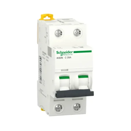 Schneider A9K24220 20A 2P MCB, Acti9 iK60N Series, C Curve, 6000A Breaking Capacity, IEC 60898-1 Certified