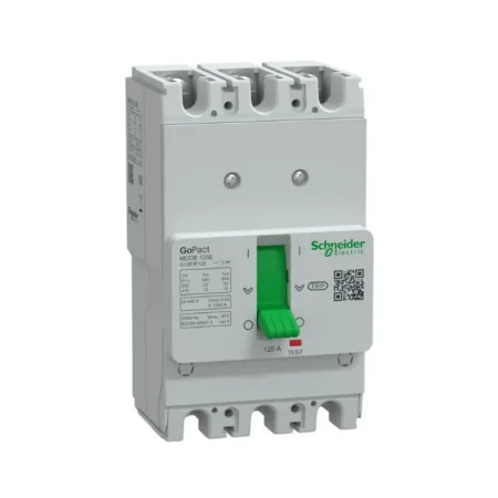 Schneider Electric G12E3F125 MCCB, 3-pole 125A circuit breaker with 15kA breaking capacity at 415V, TMD thermal-magnetic protection, industrial-grade design