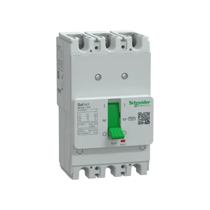 Schneider G12E3F80 GoPact MCCB 125, 80A, 3-Pole Circuit Breaker with Fixed Thermal Protection