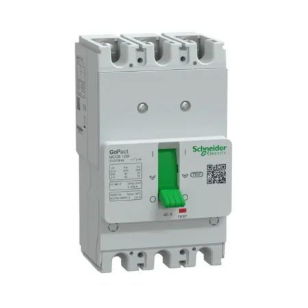 Schneider Electric G12F3F40 MCCB, 3P, 40A, 30kA at 415VAC, TMD trip unit, fixed thermal protection, industrial-grade circuit breaker.