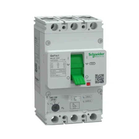 Schneider G20F3A200 GoPact MCCB 200A 3P Circuit Breaker, 36kA at 415VAC, TMD Trip Unit with Adjustable Thermal Protection.