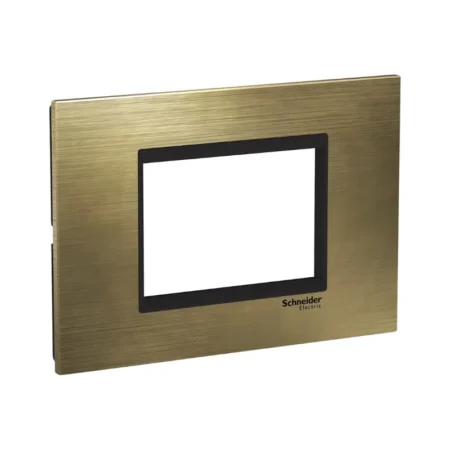Schneider LMR7663037 electrical frame with 3 modules, stainless steel cover, modern bronze/black design.