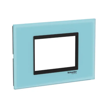 Schneider LMR7963034 Frame - Sky Blue/Black Glass Cover Frame with 3 Electrical Modules
