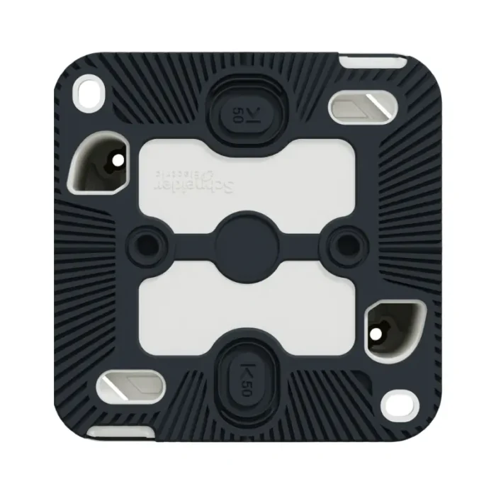 Internal view of Schneider 1-gang surface-mounted electrical box – wiring space.