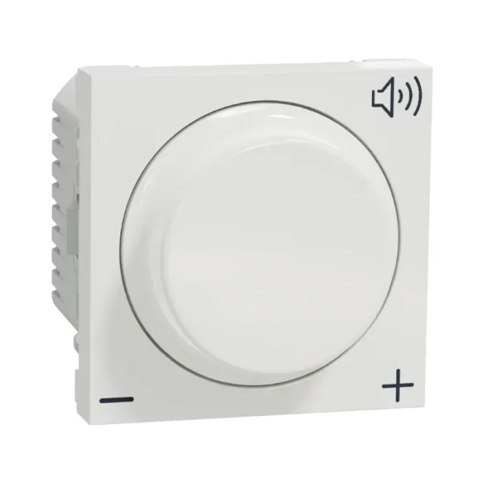Schneider volume control switch for LED lighting, modern design, white.