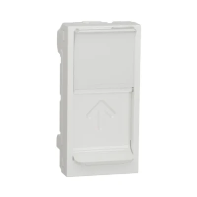 New Unica White RJ45 Socket (NU941018) with Safety Shutter, 1m Central Plate, Straight CAT6 Ethernet Connector, SOne Series
