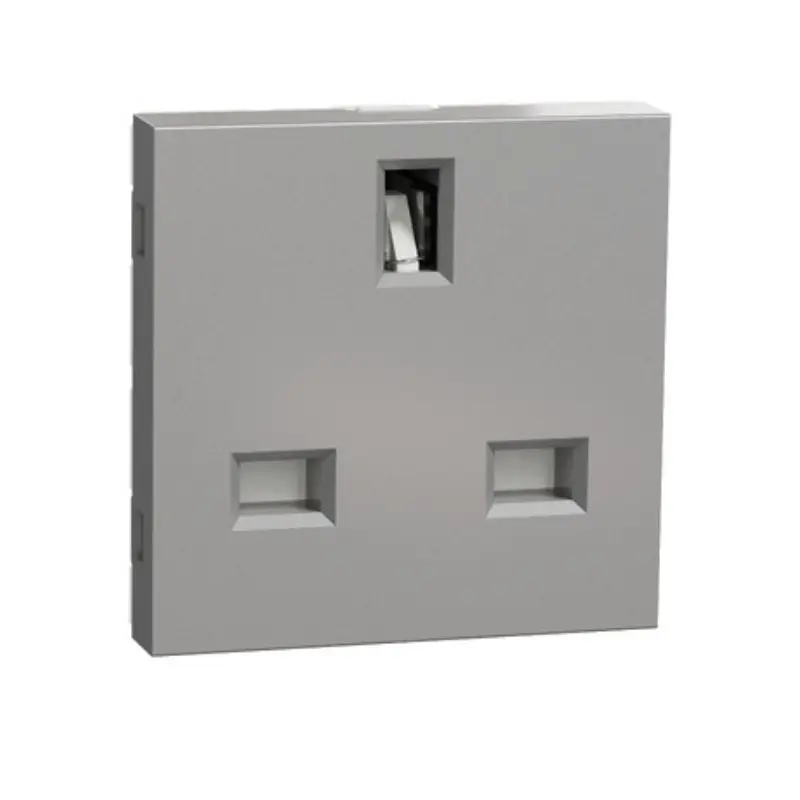 Schneider_NU304530_Socket_outlet,_New_Unica,_2P+E,_13A,_British,_with shutter,_2_modules,_aluminium_powershop