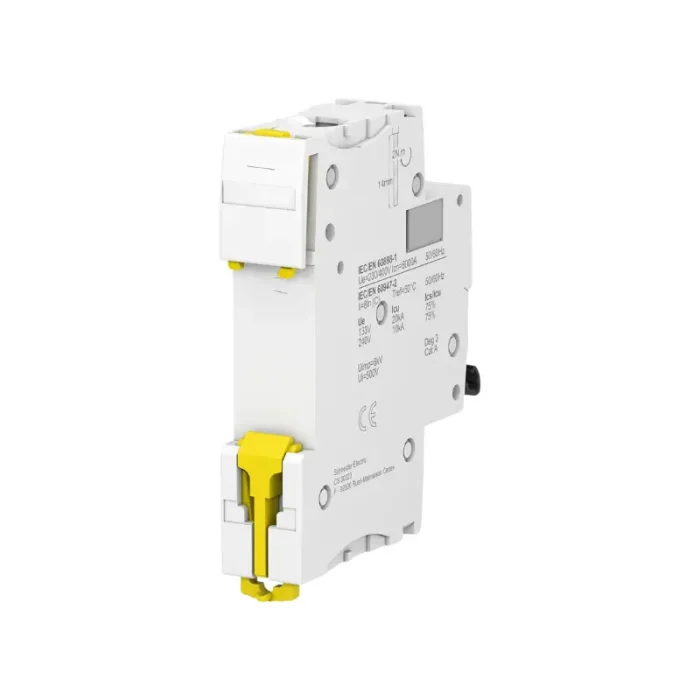 Schneider A9F77110 miniature circuit breaker installed in an electrical distribution panel.