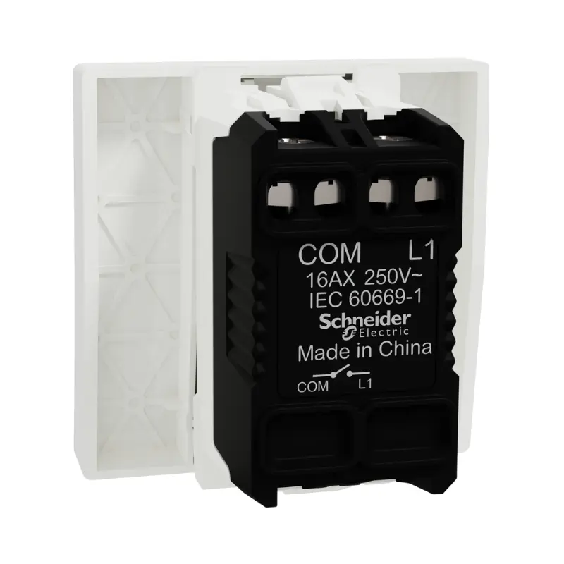 Schneider Miluz E Doorbell Switch Packaging with Quality Certifications
