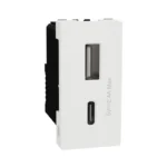 Schneider Dual Port USB Charger (Type A + C) in Compact White Design.