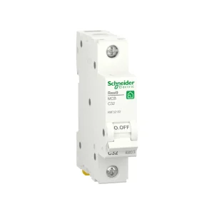 قاطع دائرة مصغر Schneider R9F32132 MCB، 1P، 32A، منحنى C، متوافق مع IEC/EN 60898-1، سعة قطع 4500A.