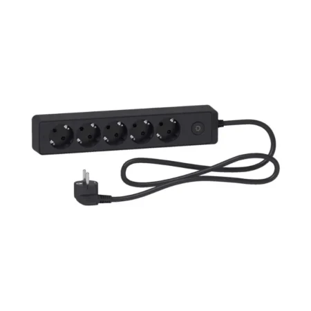 Schneider ST9451B Trailing lead, Unica extend, 5 Schuko, swicthable, 1.5m cable, anthracite