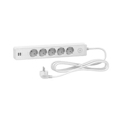 Schneider Electric Unica Extend ST945U3W white trailing lead with 5 Schuko sockets,