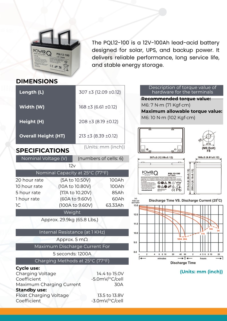 Power Q PQL12-100, 12V/100AH UPS Battery - Image 3
