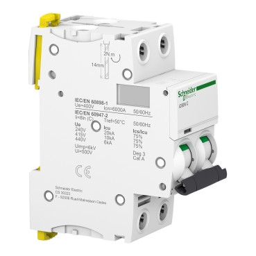 Schneider A9F77210 | Miniature circuit-breaker, Acti9 iC60N, 2P, 10 A, C curve, 6000 A (IEC 60898-1), 10 kA (IEC 60947-2) - Image 2