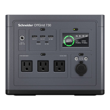 PPS730 | Schneider OffGrid Portable Power Station 730, 700W, 120V, 738Wh Lithium-ion, LCD, 3 NEMA, Sinewave, 3 USB-A, 2 USB-C, Wireless Charger