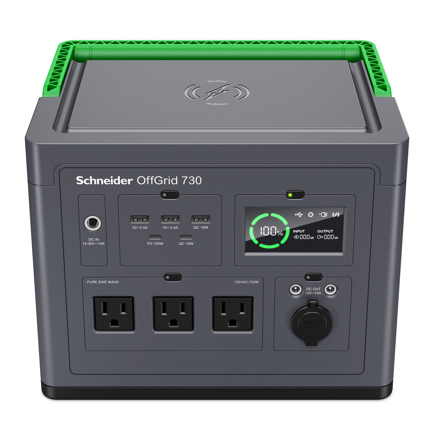 PPS730 | Schneider OffGrid Portable Power Station 730, 700W, 120V, 738Wh Lithium-ion, LCD, 3 NEMA, Sinewave, 3 USB-A, 2 USB-C, Wireless Charger - Image 5