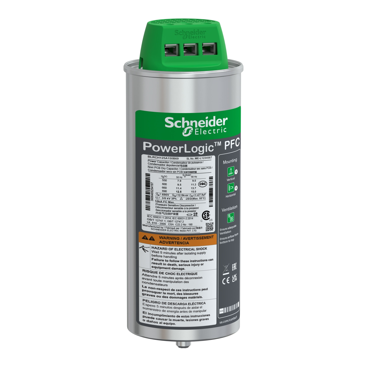Schneider BLRCH250A300B40 Capacitor | VarPlus Can HDuty Capacitor - 25/30 kvar - 400 V - 50/60Hz