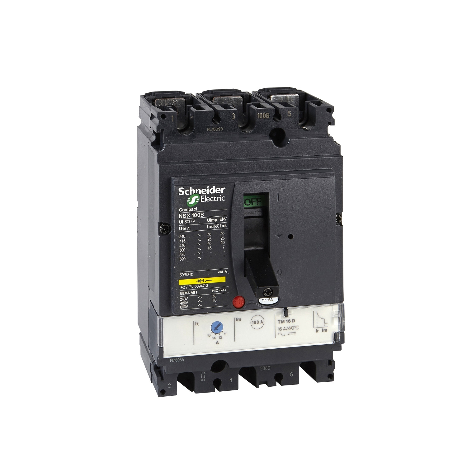 Schneider LV429842 | circuit breaker ComPact NSX100N, 50 kA at 415 VAC, TMD trip unit 63 A, 3 poles 3d