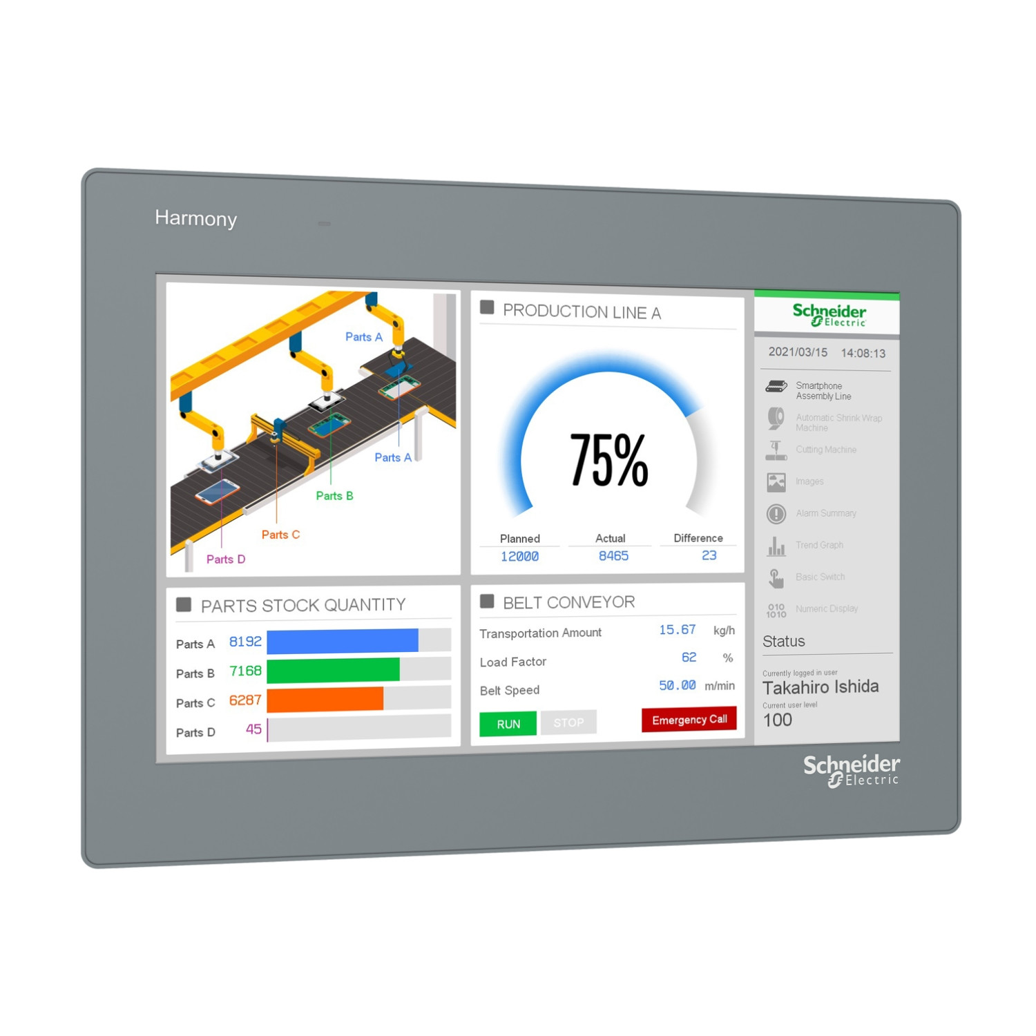 Schneider HMIET6600 | 12" wide screen touch panel, 16M colors, COM x 2, ETH x 1, USB host / device, RTC, DC24V - Image 2