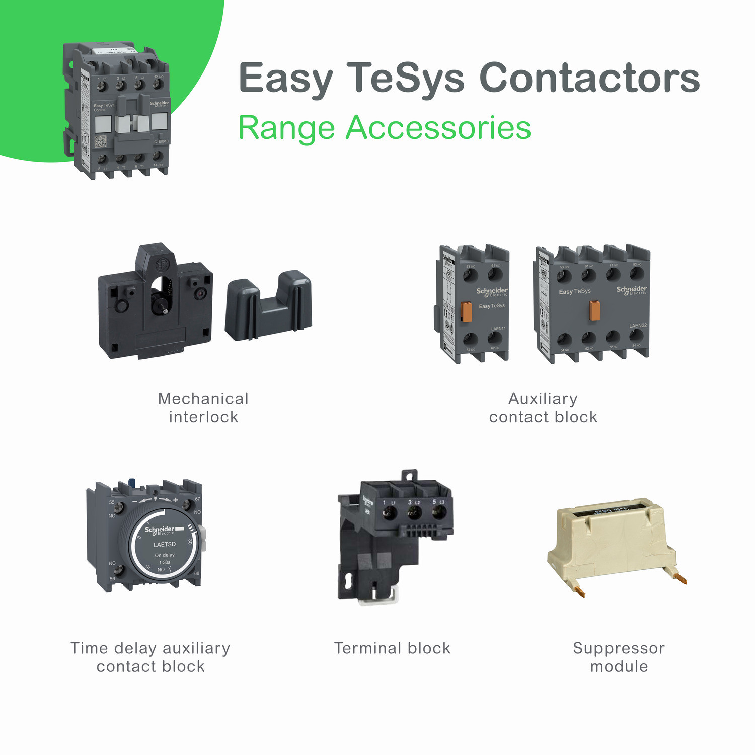 Schneider LC1E3810M7 | Contactor,Easy TeSys Control,LC1E,3P(3NO),AC-3/AC-3e,<=440V,38A,220V AC coil,50/60Hz,1NO auxiliary contact - Image 2