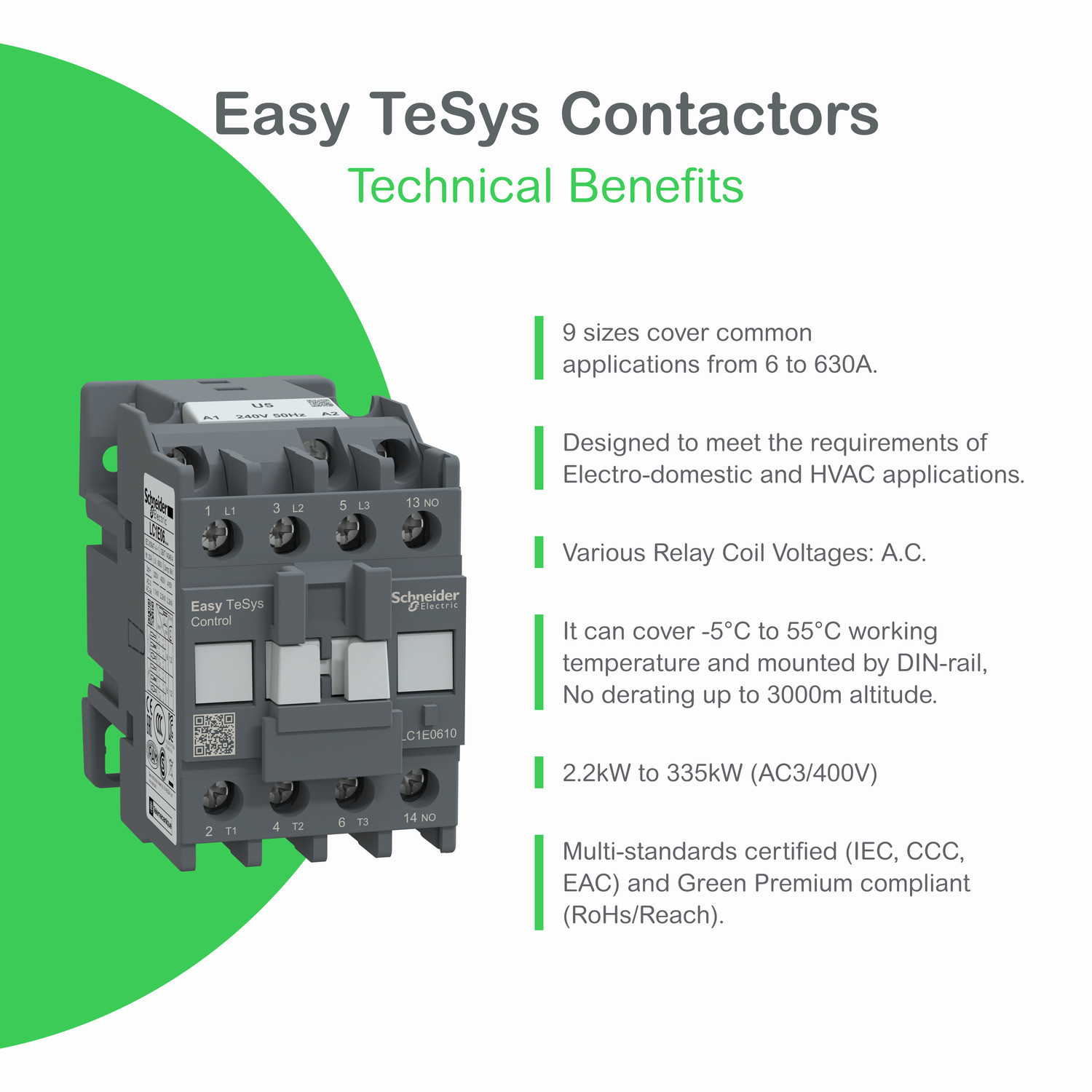 Schneider LC1E80M7 | Contactor,Easy TeSys Control,LC1E,3P(3NO),AC-3/AC-3e,<=440V,80A,220V AC coil,50/60Hz - Image 2