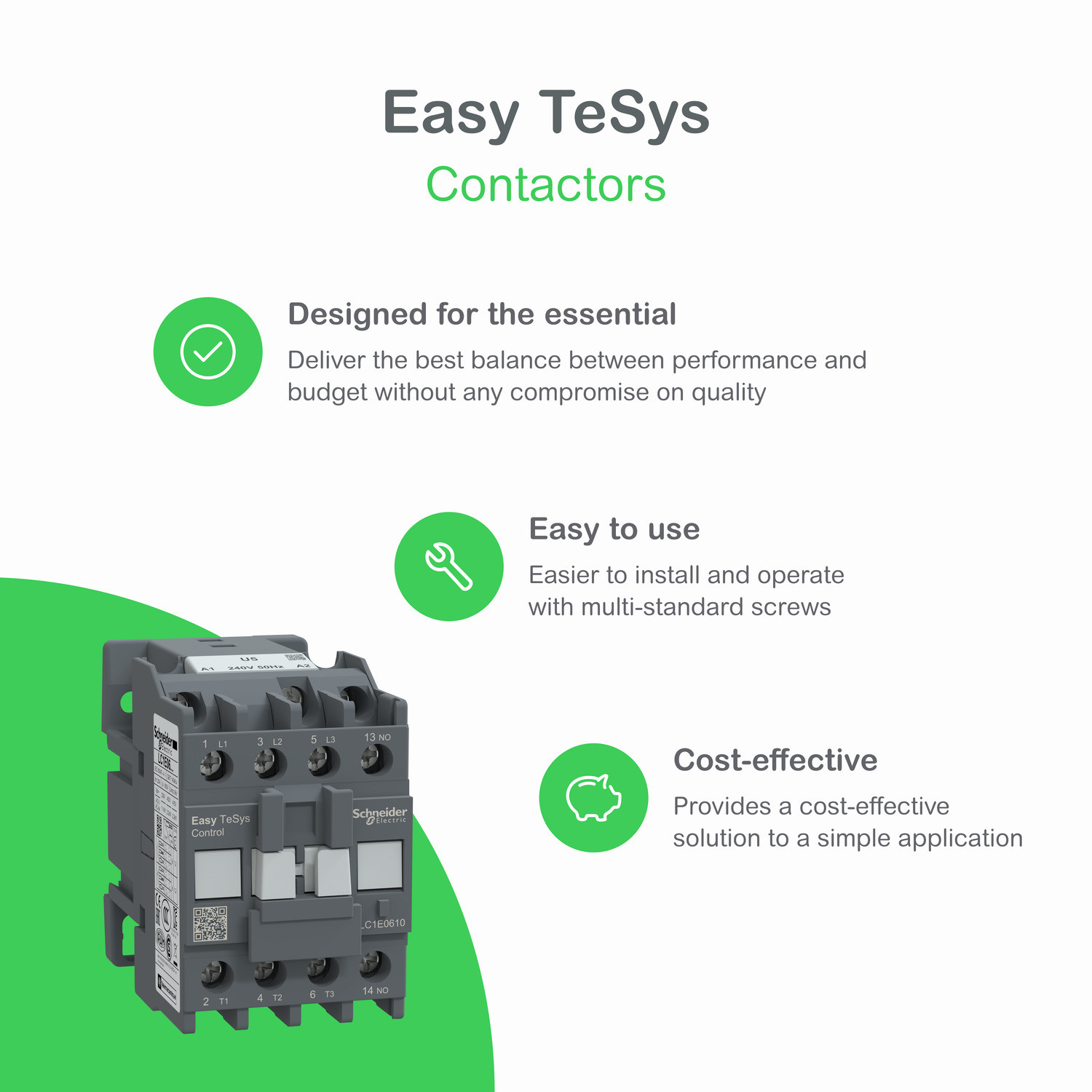 Schneider LC1E3810M7 | Contactor,Easy TeSys Control,LC1E,3P(3NO),AC-3/AC-3e,<=440V,38A,220V AC coil,50/60Hz,1NO auxiliary contact - Image 4