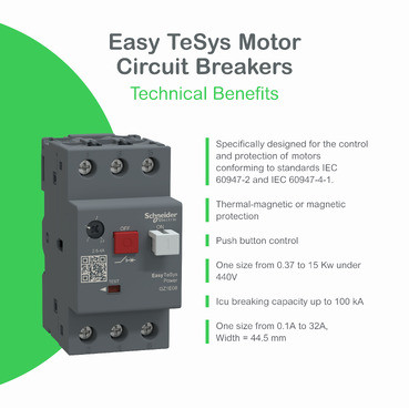 Schneider GZ1E03 | Motor circuit breaker,Easy TeSys Power,GZ1E,AC-3,3P,0.25..0.40A,thermal magnetic trip - Image 2