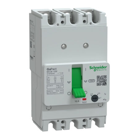 Schneider G12F3A16 | Circuit breaker, GoPact MCCB 125, 3 poles, 30kA at 415VAC, 16A rating, TMD trip unit, adjustable thermal protection