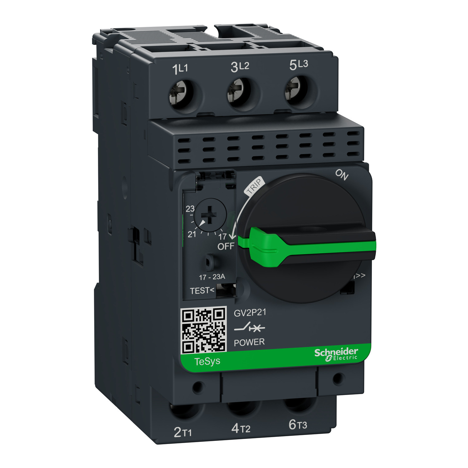 Schneider GV2P21 | Motor circuit breaker, TeSys GV2, 3P, 17-23 A, thermal magnetic, screw clamp terminals
