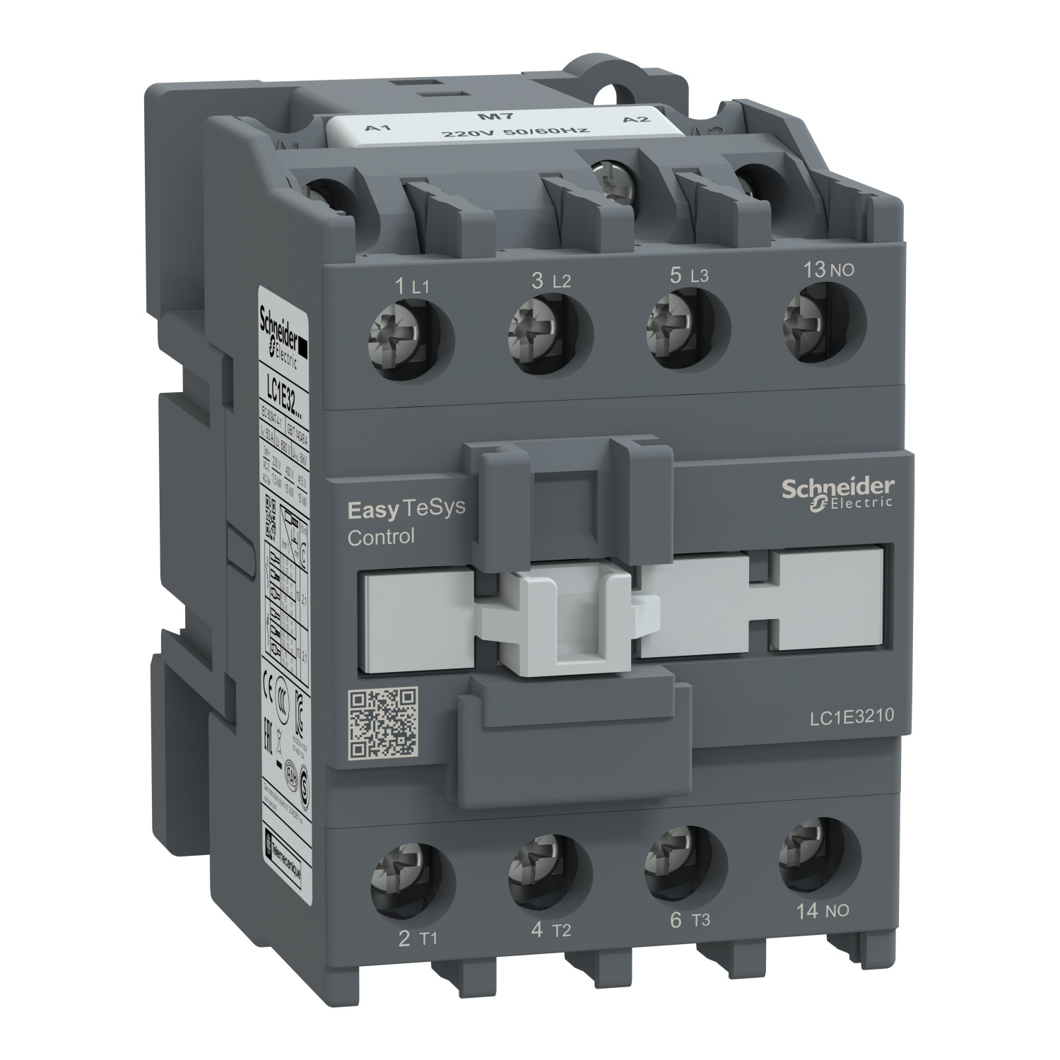 Schneider LC1E3210M7 | Contactor,Easy TeSys Control,LC1E,3P(3NO),AC-3/AC-3e,<=440V,32A,220V AC coil,50/60Hz,1NO auxiliary contact