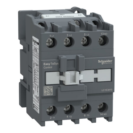 Schneider LC1E3810M7 |  Contactor,Easy TeSys Control,LC1E,3P(3NO),AC-3/AC-3e,<=440V,38A,220V AC coil,50/60Hz,1NO auxiliary contact