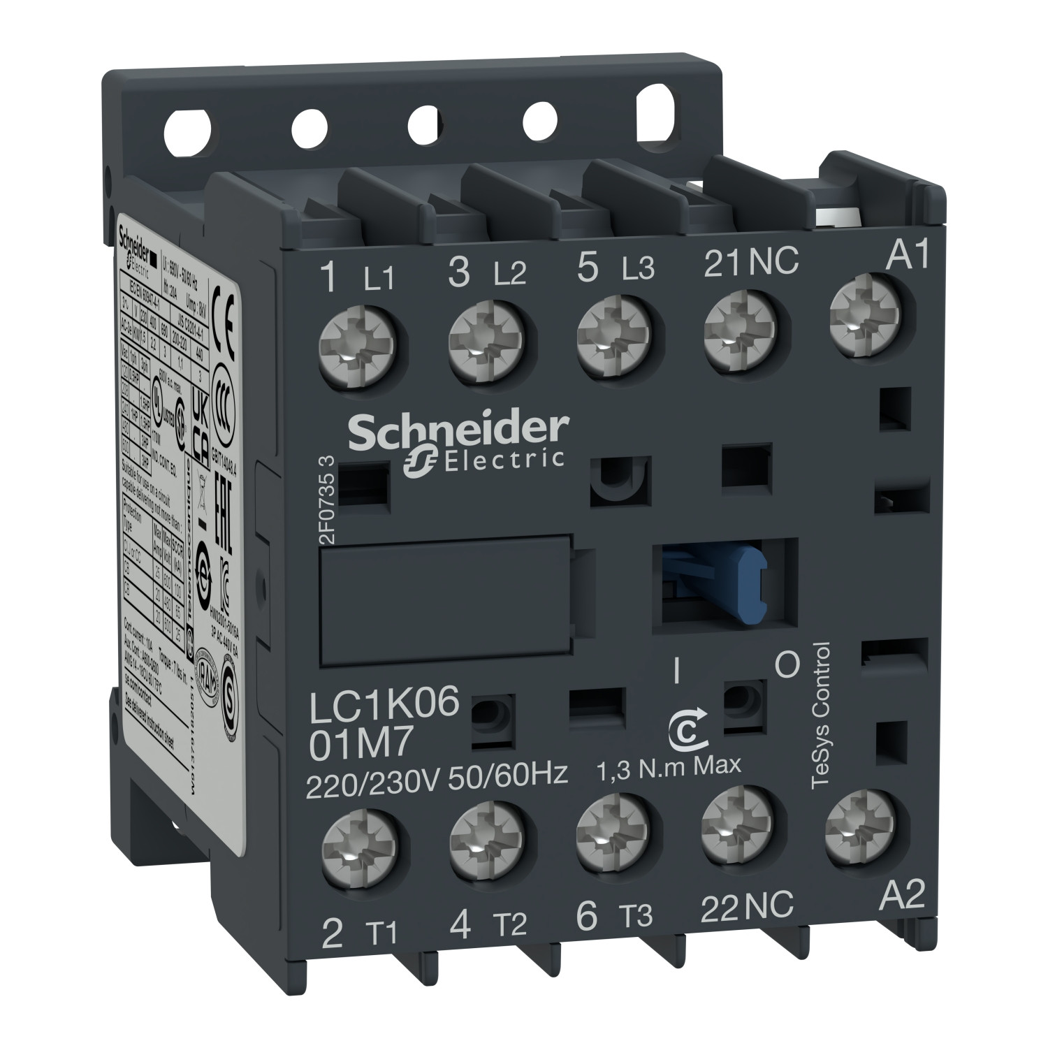 Schneider LC1K1201B7 | TeSys K contactor - 3P - AC-3 <= 440 V 12 A - 1 NC aux. - 24 V AC coil