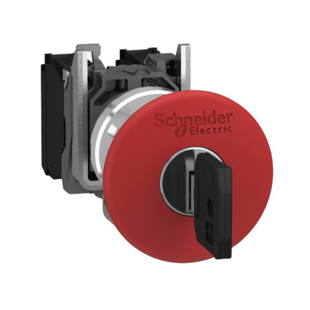 Schneider XB4BS9442 Harmony | Emergency stop switching off, metal, red mushroom Ø40, Ø22, trigger latching key release, 1 NC