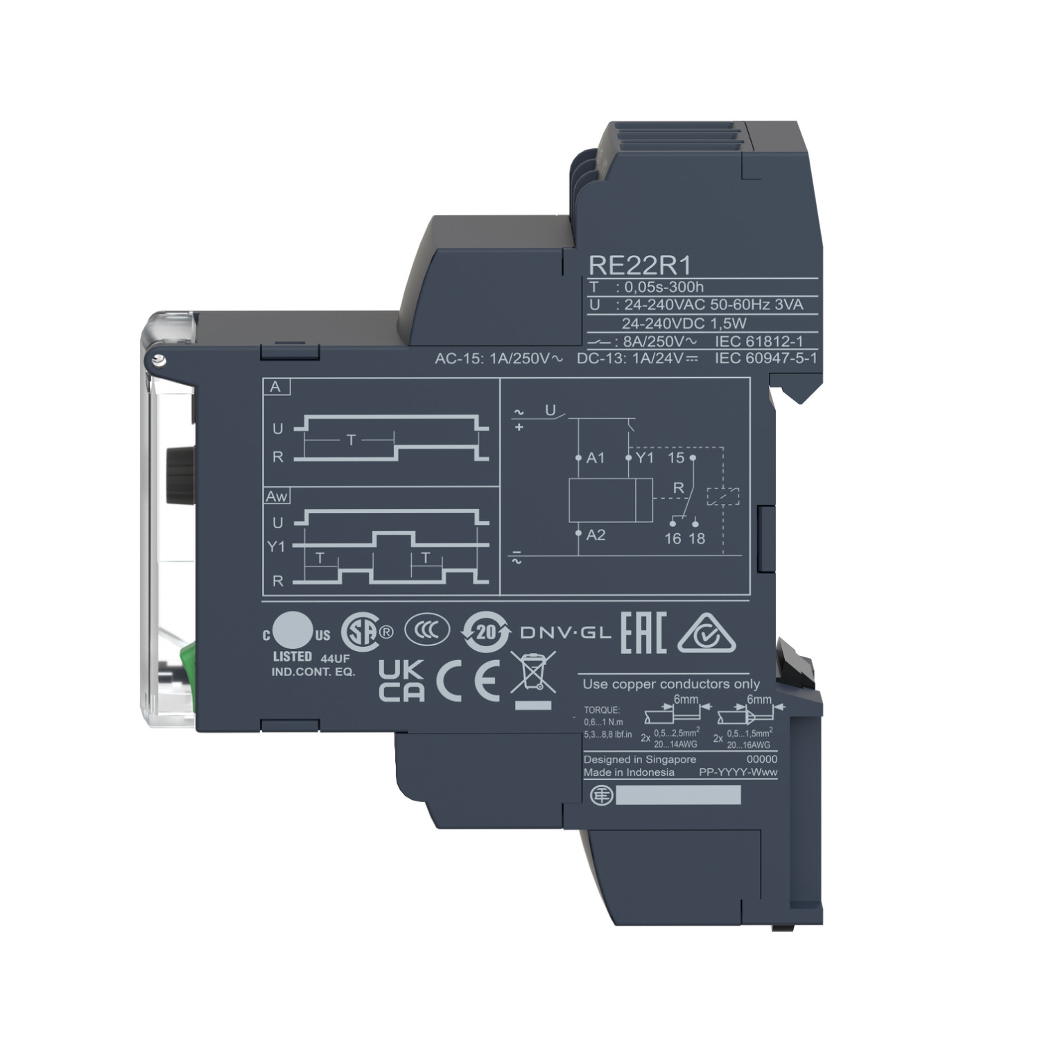 Schneider RE22R1AMR | Modular timing relay, 8 A, 0.05 s…300 h, 1 CO, power on delay , 24...240 V AC/DC - Image 6