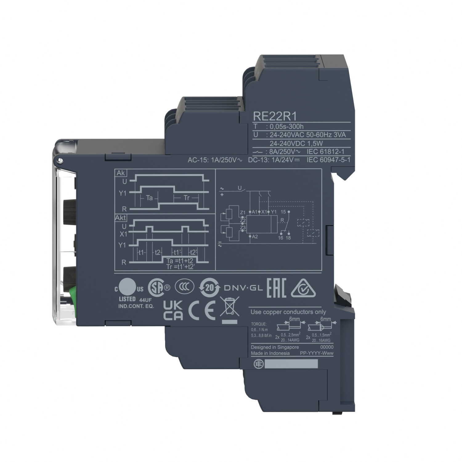 Schneider RE22R1MLMR Relay | Modular timing relay, 8 A, 0.05 s…300 h, 1 CO, asymmetrical flashing, 24...240 V AC/DC - Image 6