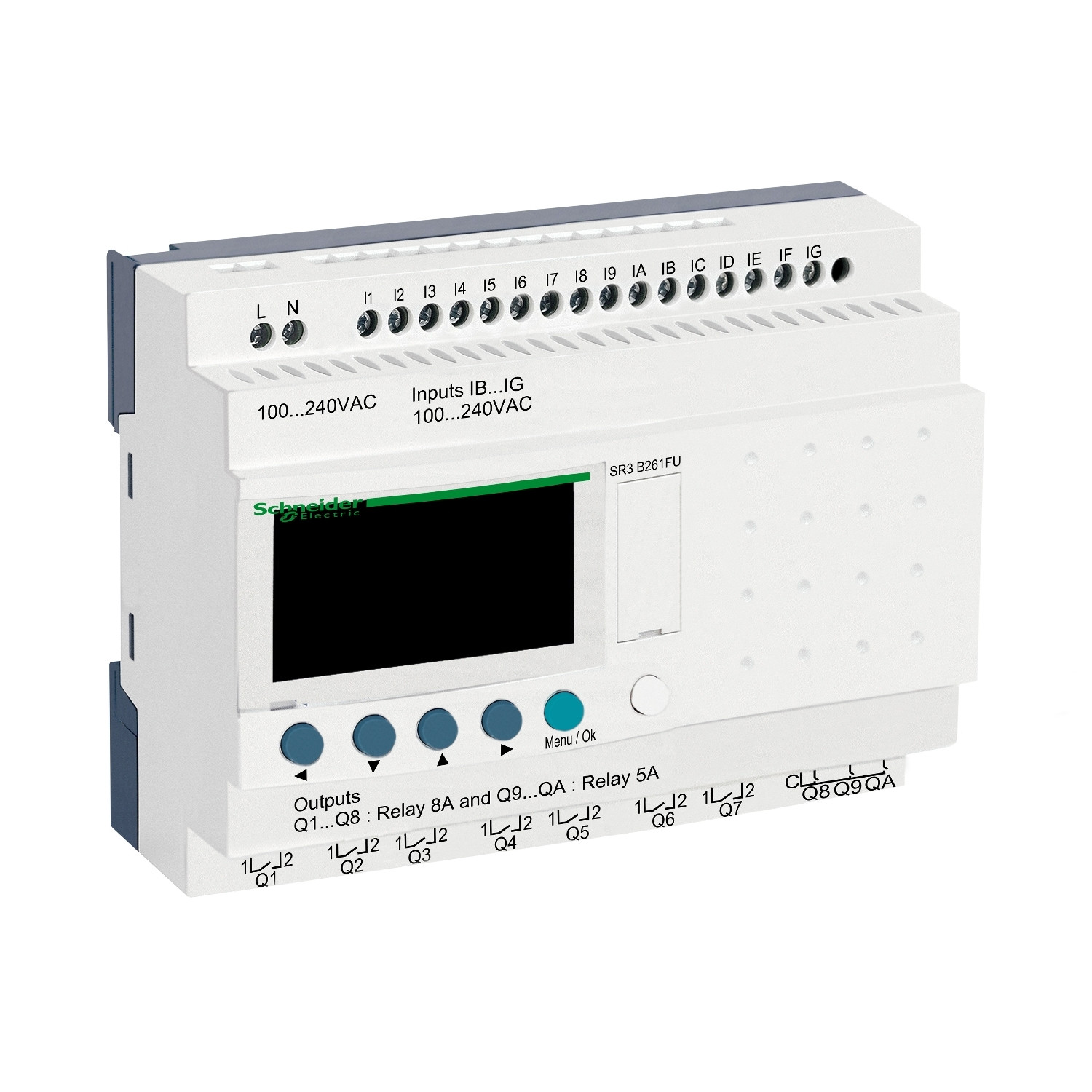 Schneider SR3B261FU | modular smart relay Zelio Logic - 26 I O - 100..240 V AC - clock - display