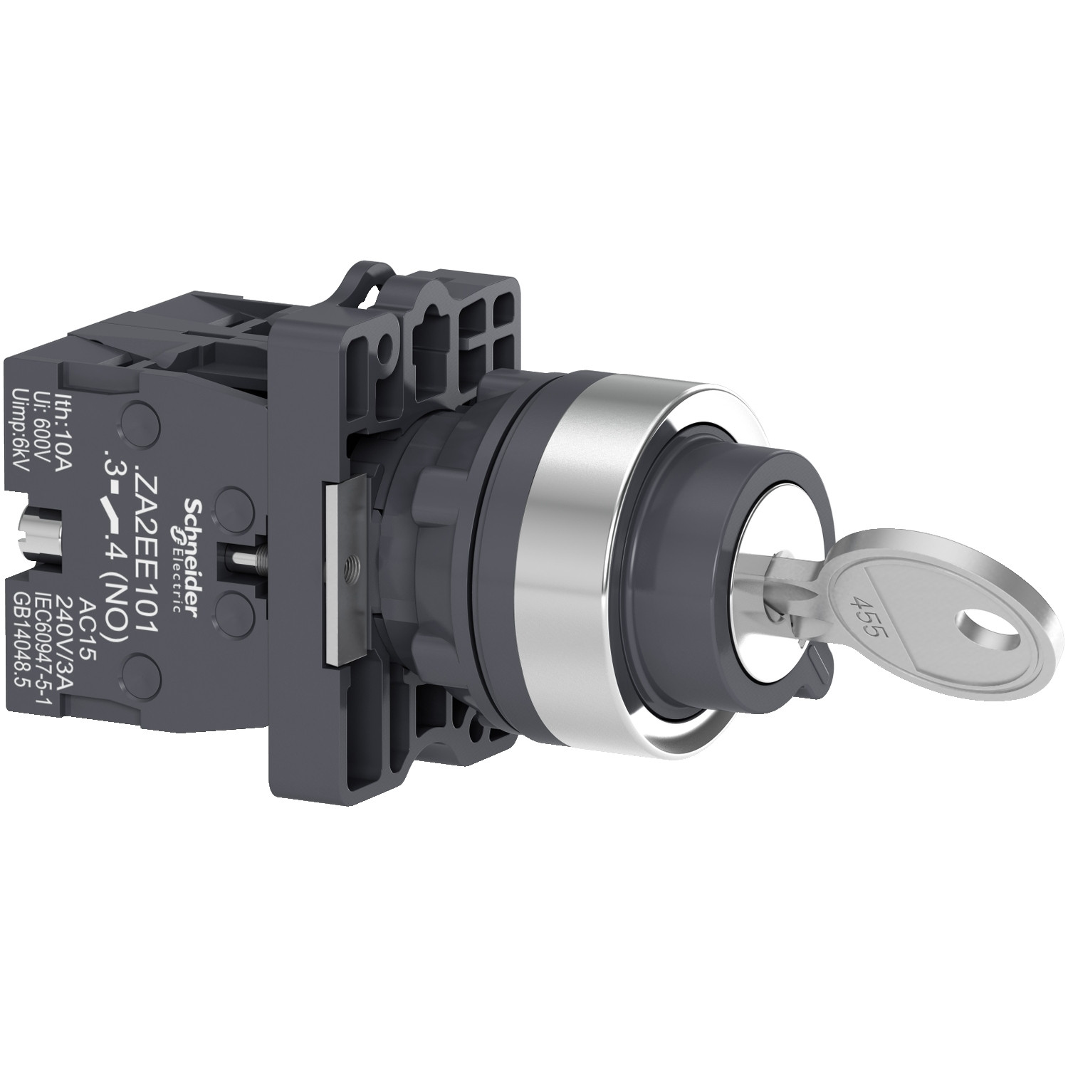 Schneider XA2EG73 Harmony | Key selector switch - Ø22 - 3 positions - spring return - 2NO