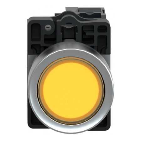 Schneider XA2EW35M1 Harmony | Yellow flush complete illum push-button - Ø22 - flush - 220V AC - 1NO